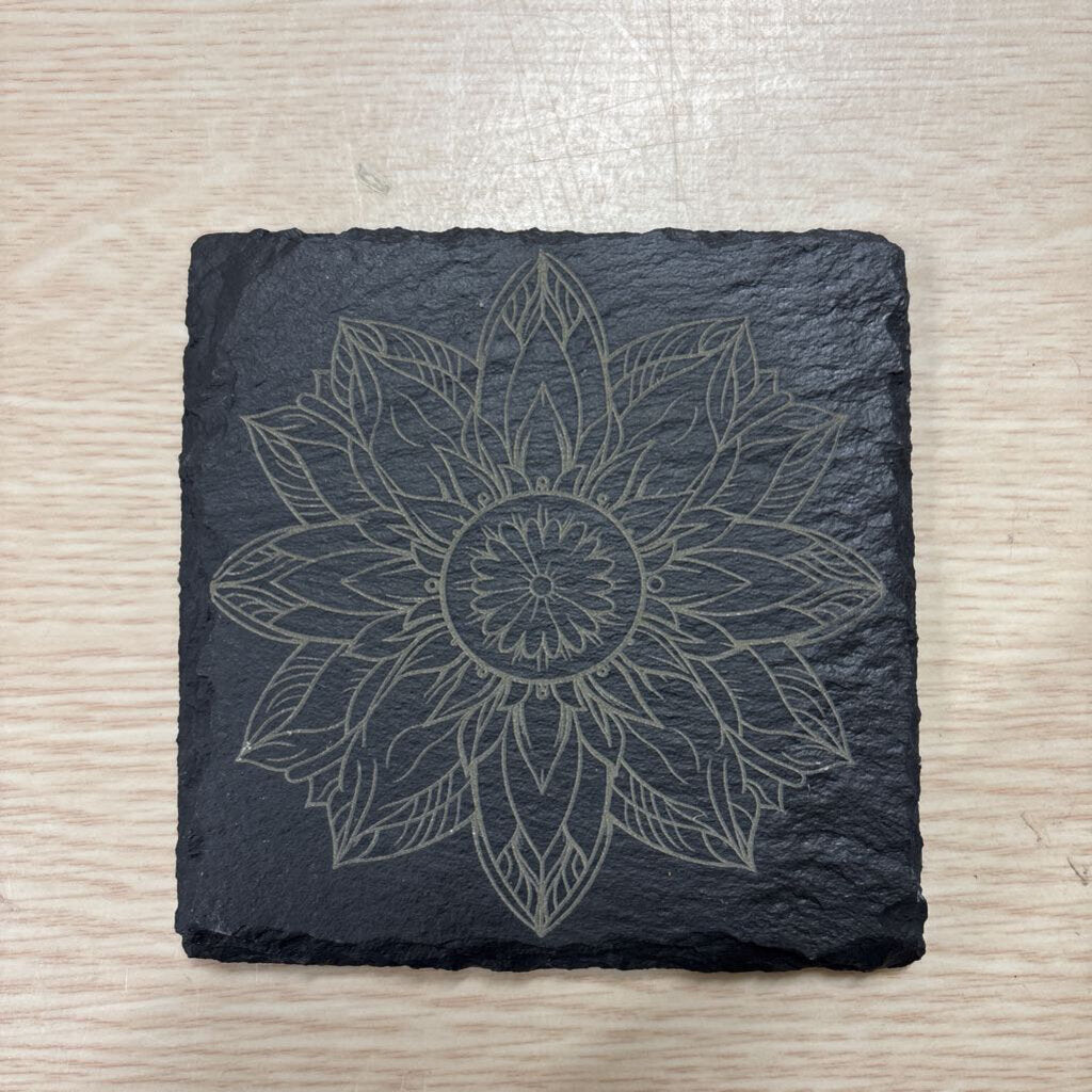 SLATE COASTER - MANDALA FLOWERS SQUARE