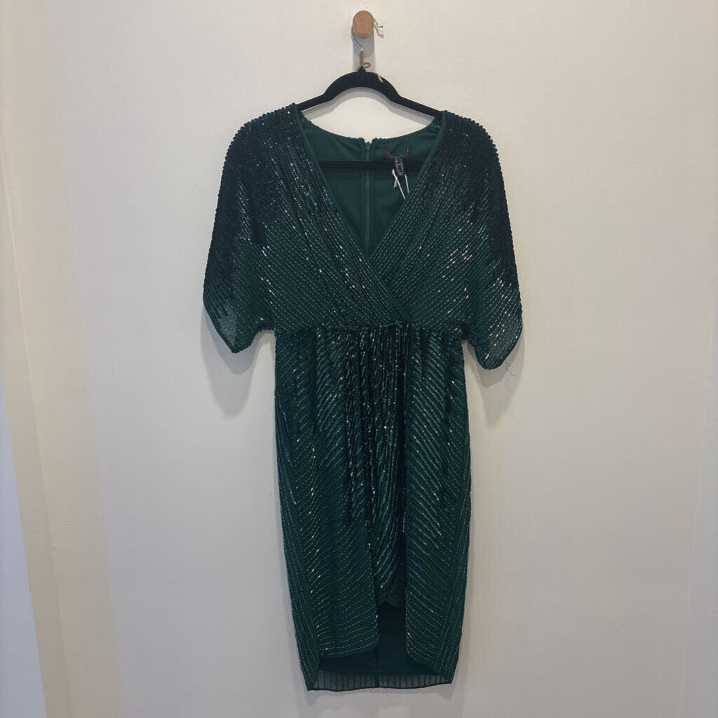 Emerald Green Sequin Short-Sleeve Surplice Dress