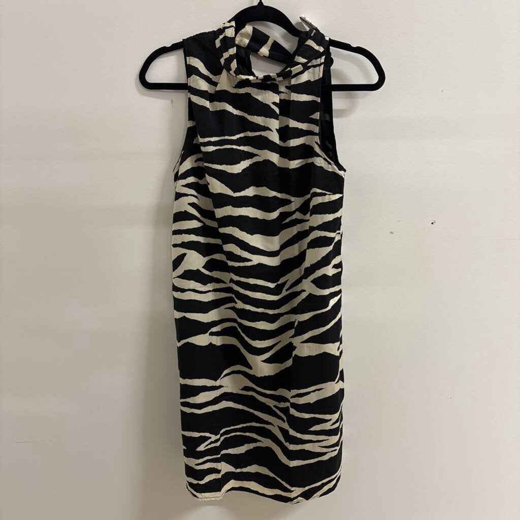 Zebra Print High-Neck Sleeveless Dress