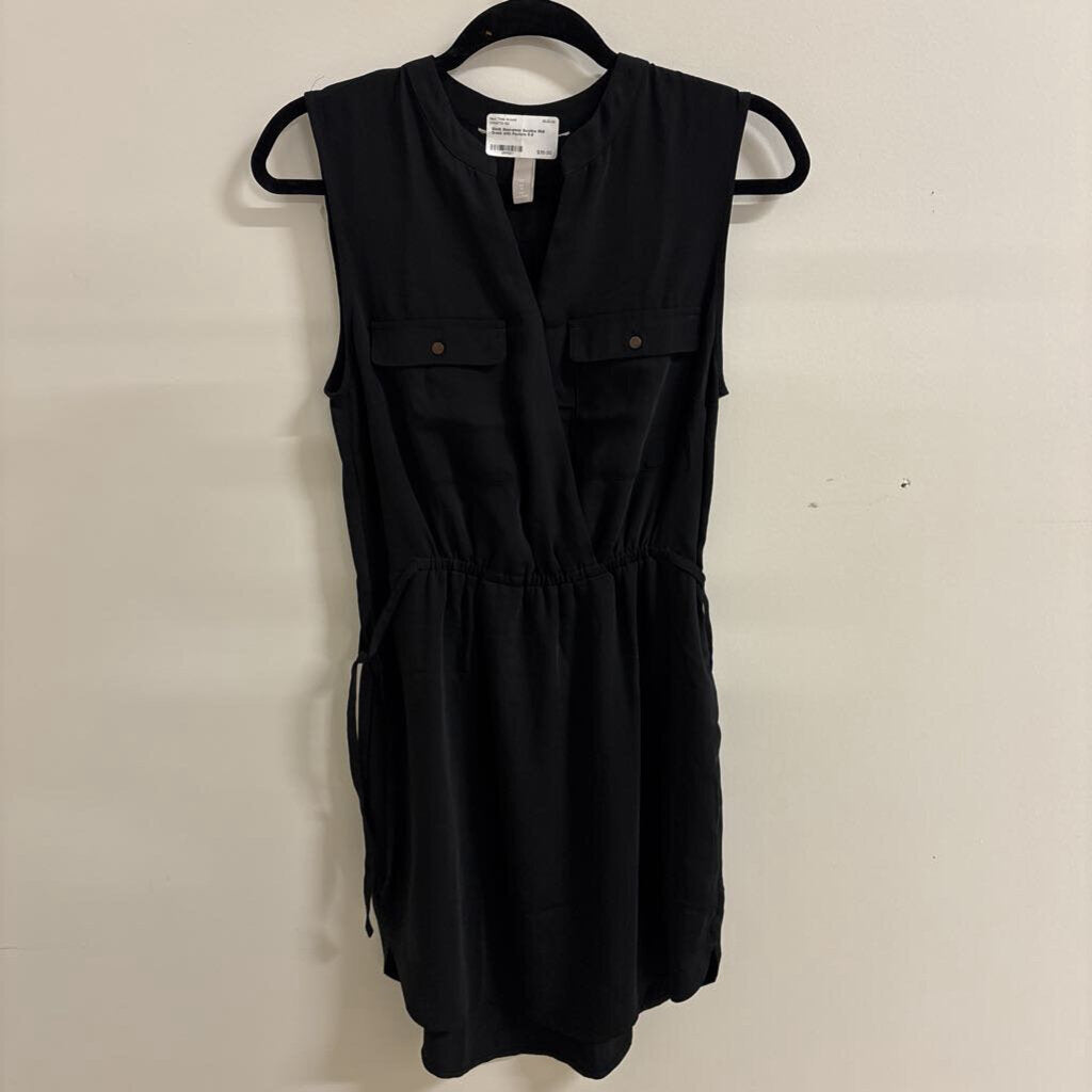 Black Sleeveless Surplice Midi Dress with Pockets