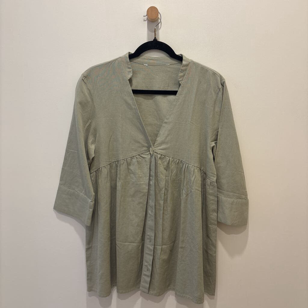 Sage Green Linen-Blend Empire Waist Tunic