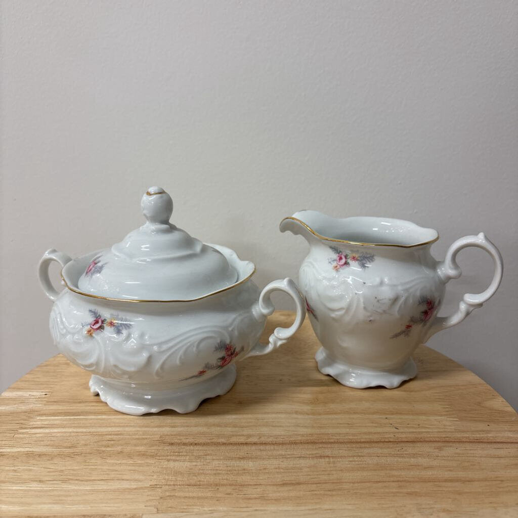 Wawel Pink Rose Cream and Sugar Set (3pc) Poland