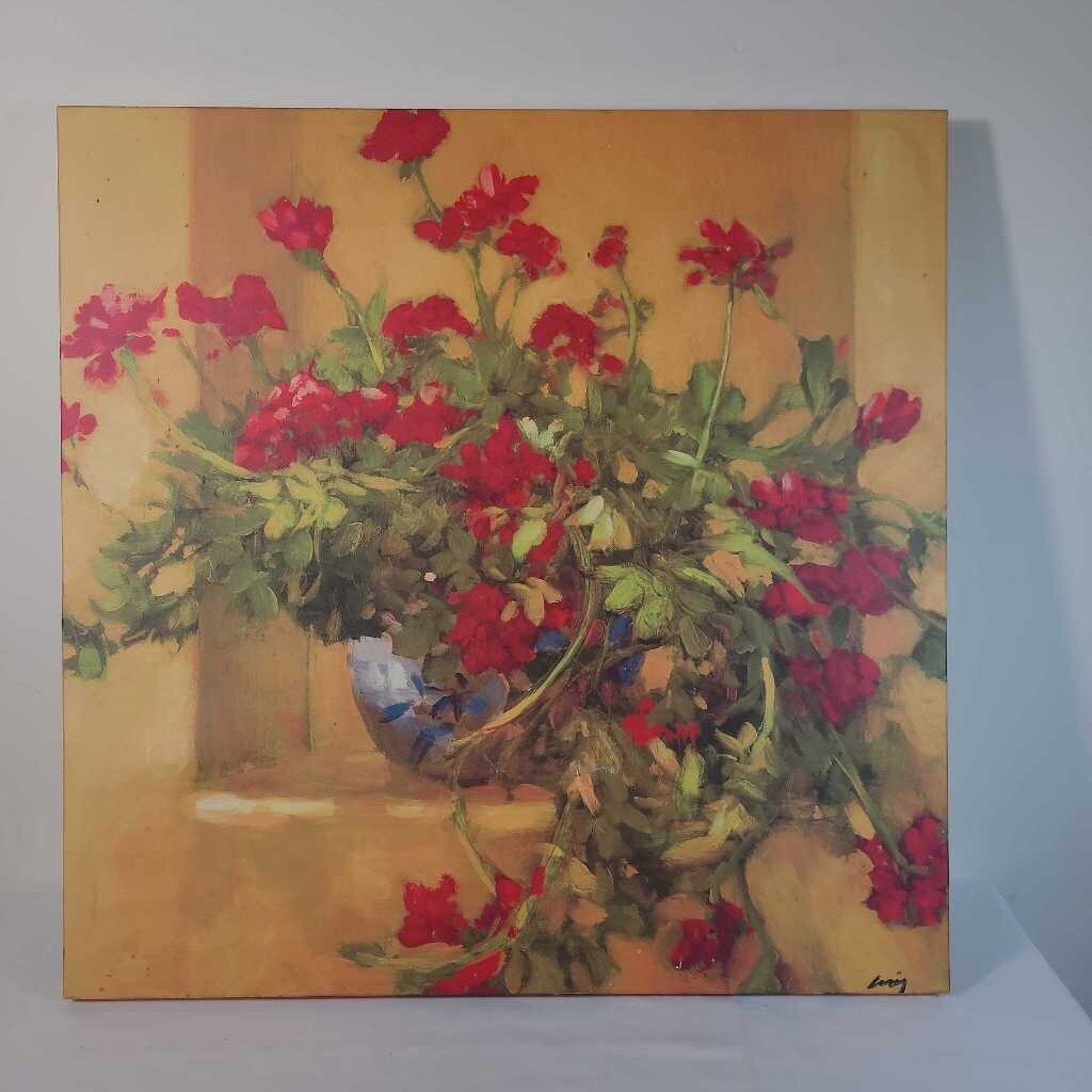 RED FLOWERS IN POT CANVAS WALL ART