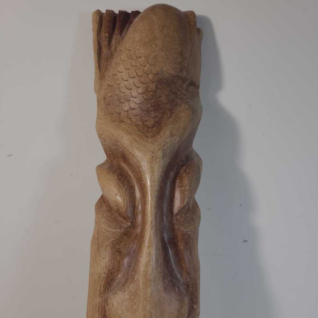 WOODEN CARVED FISH MASK WALL HANGING