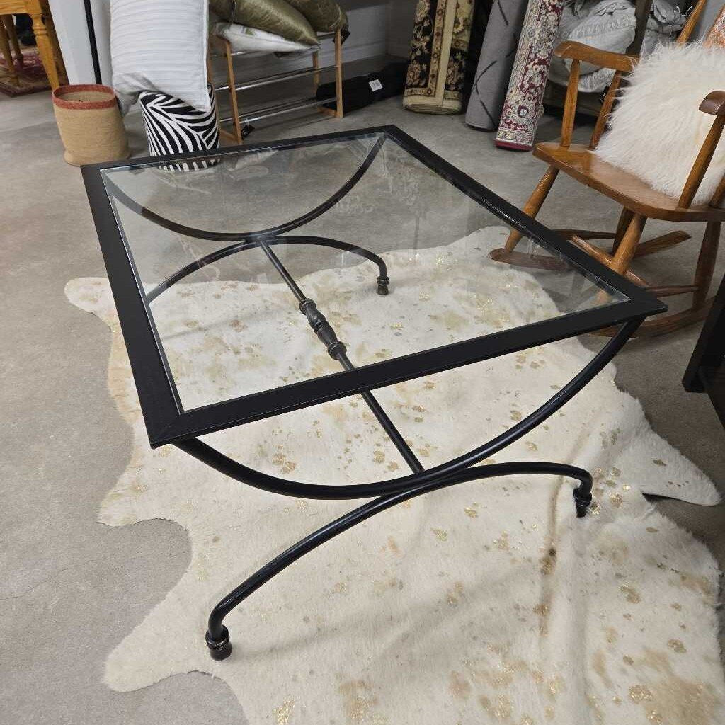 BLACK METAL & GLASS COFFEE TABLE