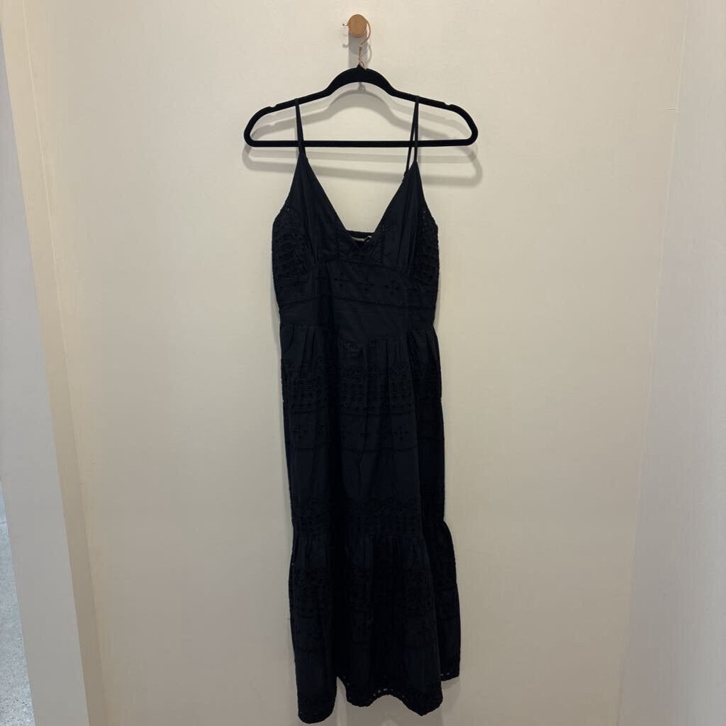 Black Eyelet-Embroidered Tiered Midi Dress