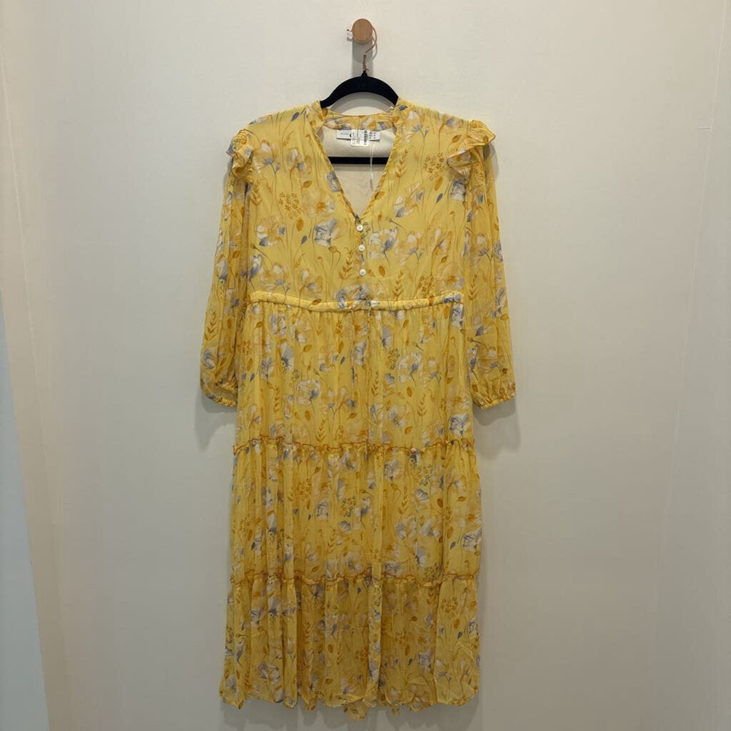 Yellow Floral Chiffon Tiered Maxi Dress