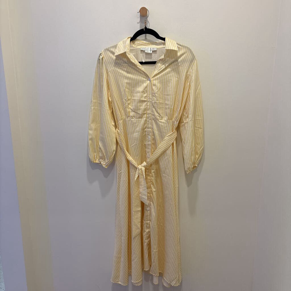 Yellow & White Striped Long-Sleeve Shirt Dress