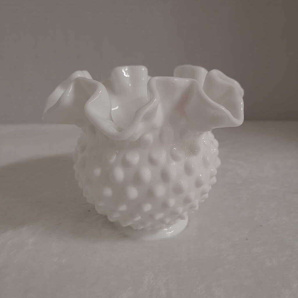 small white hobnail fluted bowl