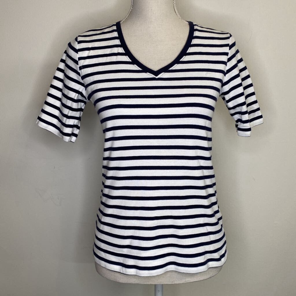 NORTHERN REFLECTIONS - NAVY/WHITE STRIPED V-NECK S/S TEE
