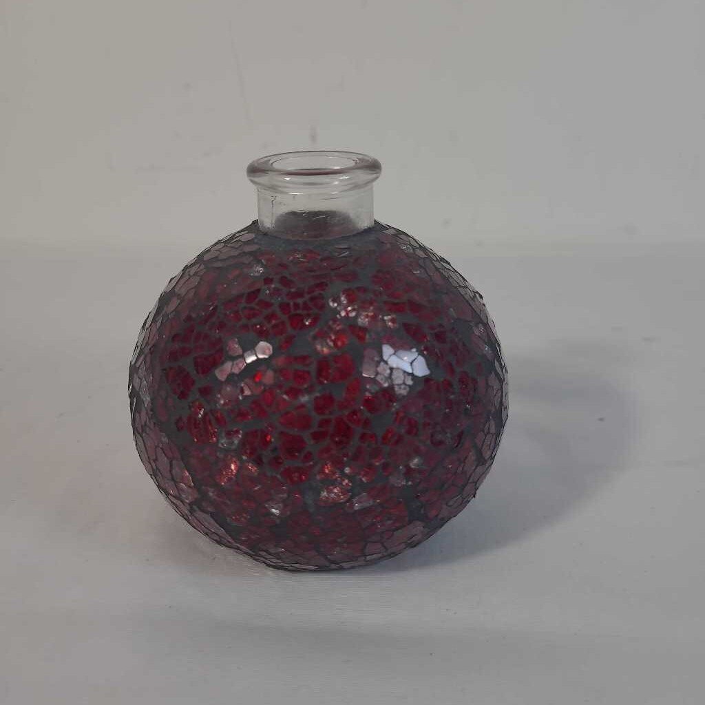 RED CRACKLE GLASS VASE