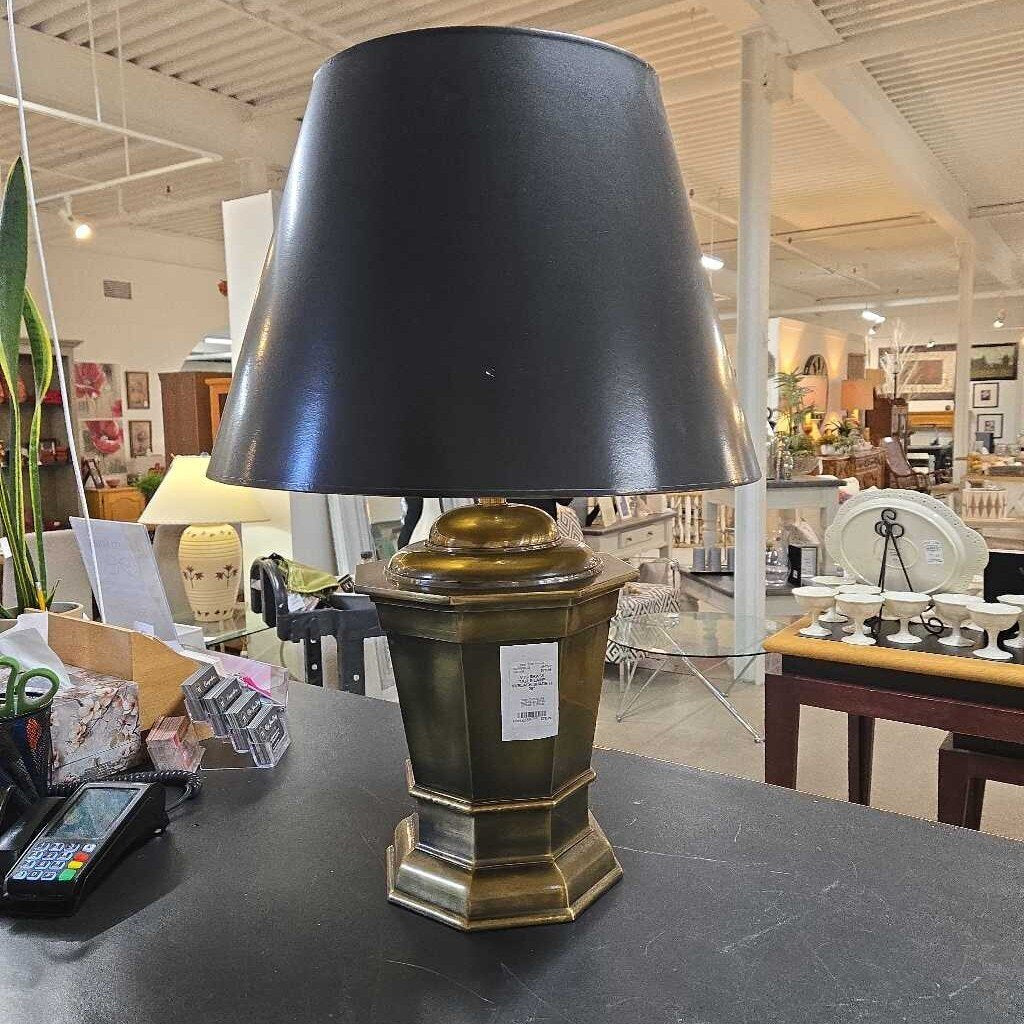 VTG BRASS TABLE LAMP W/BLACK SHADE