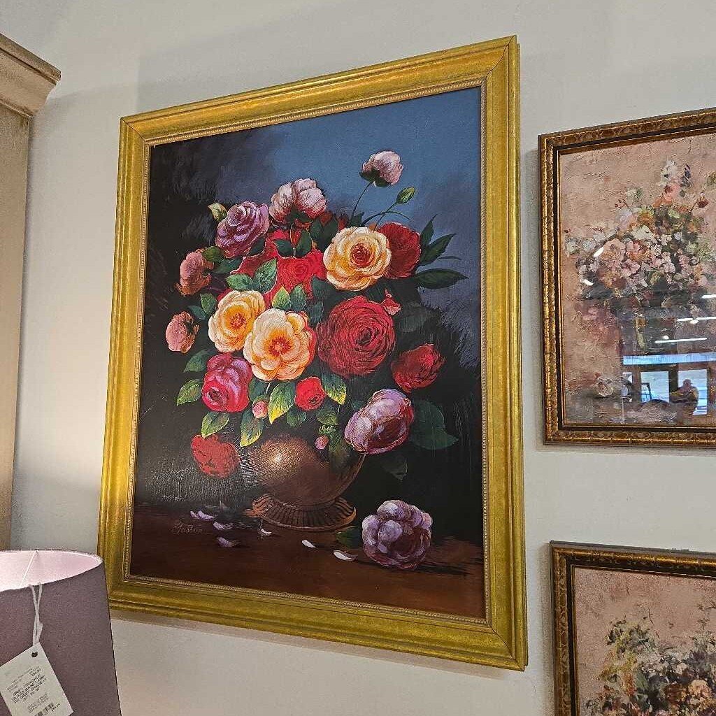 FLOWERS ON CANVAS IN GOLD FRAME