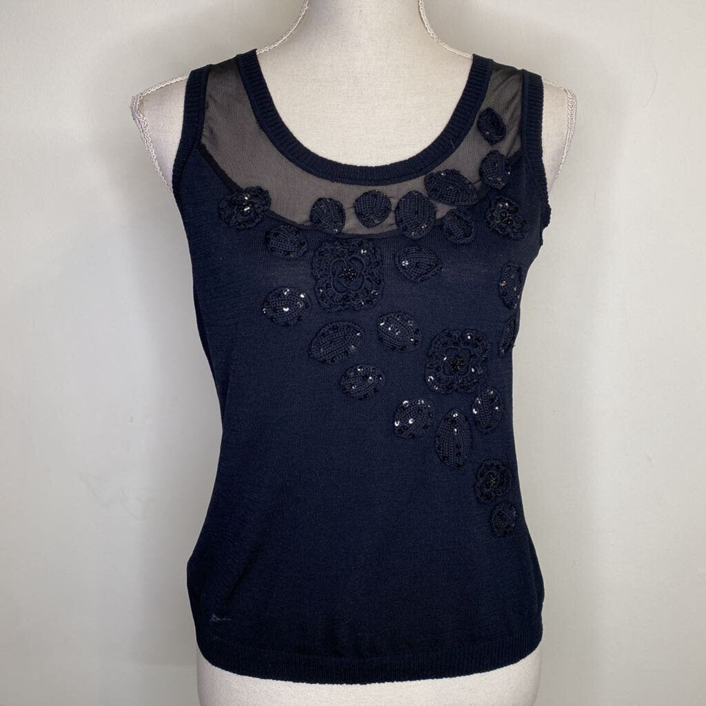 SPANNER - BLACK TANK TOP W/ FLORAL EMBROIDERY