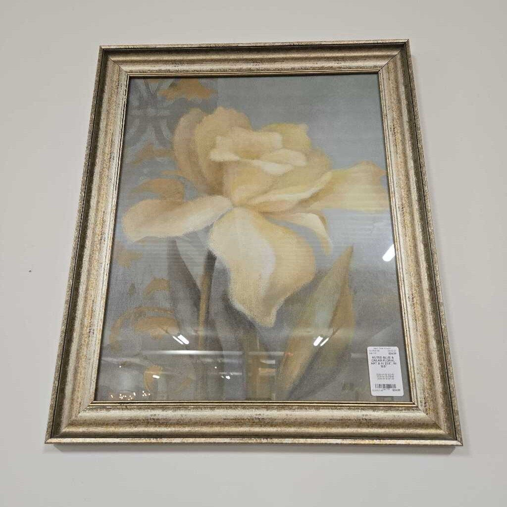 MUTED BLUE & CREAM FLORAL ART B