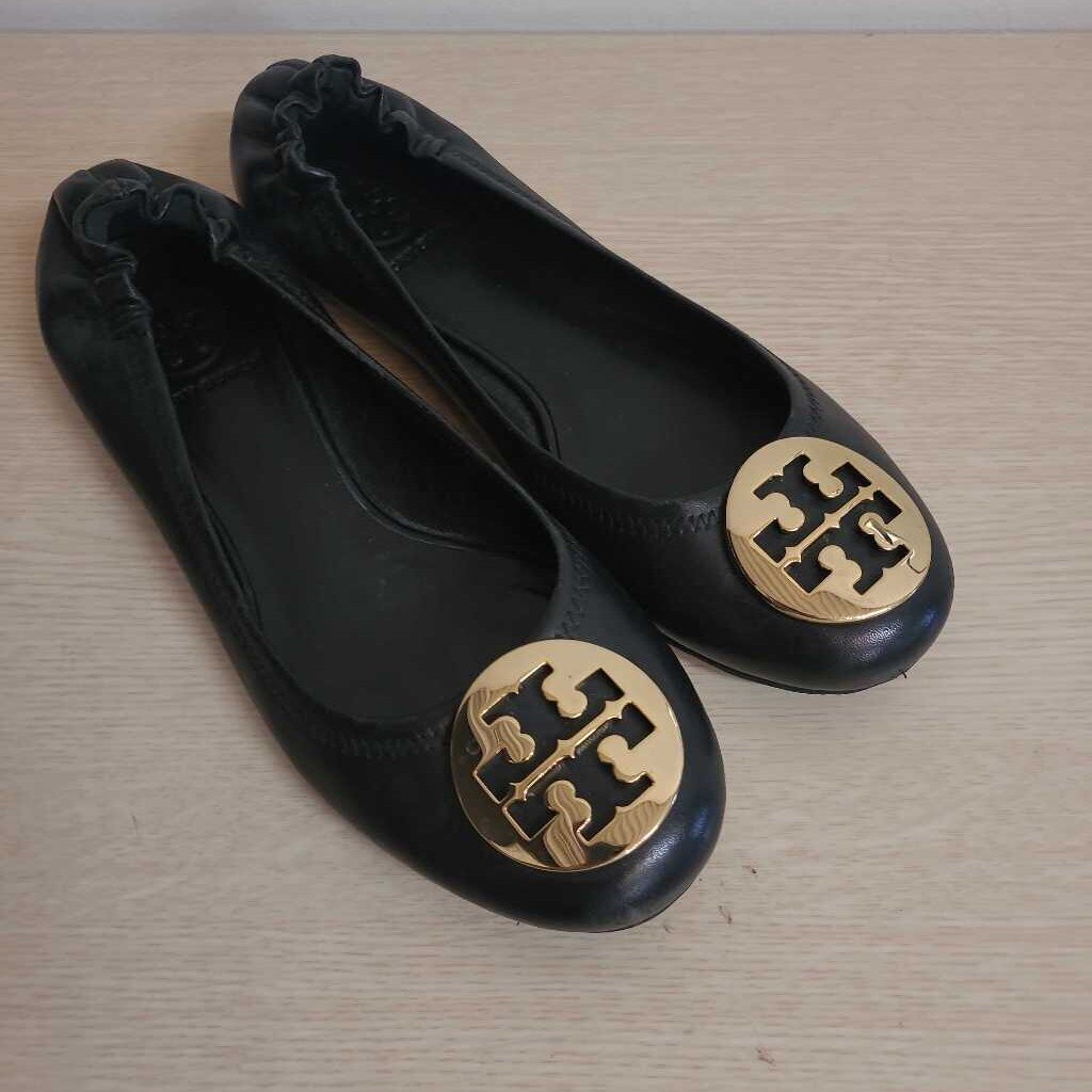 BLACK LEATHER TRAVEL BALLERINA FLATS