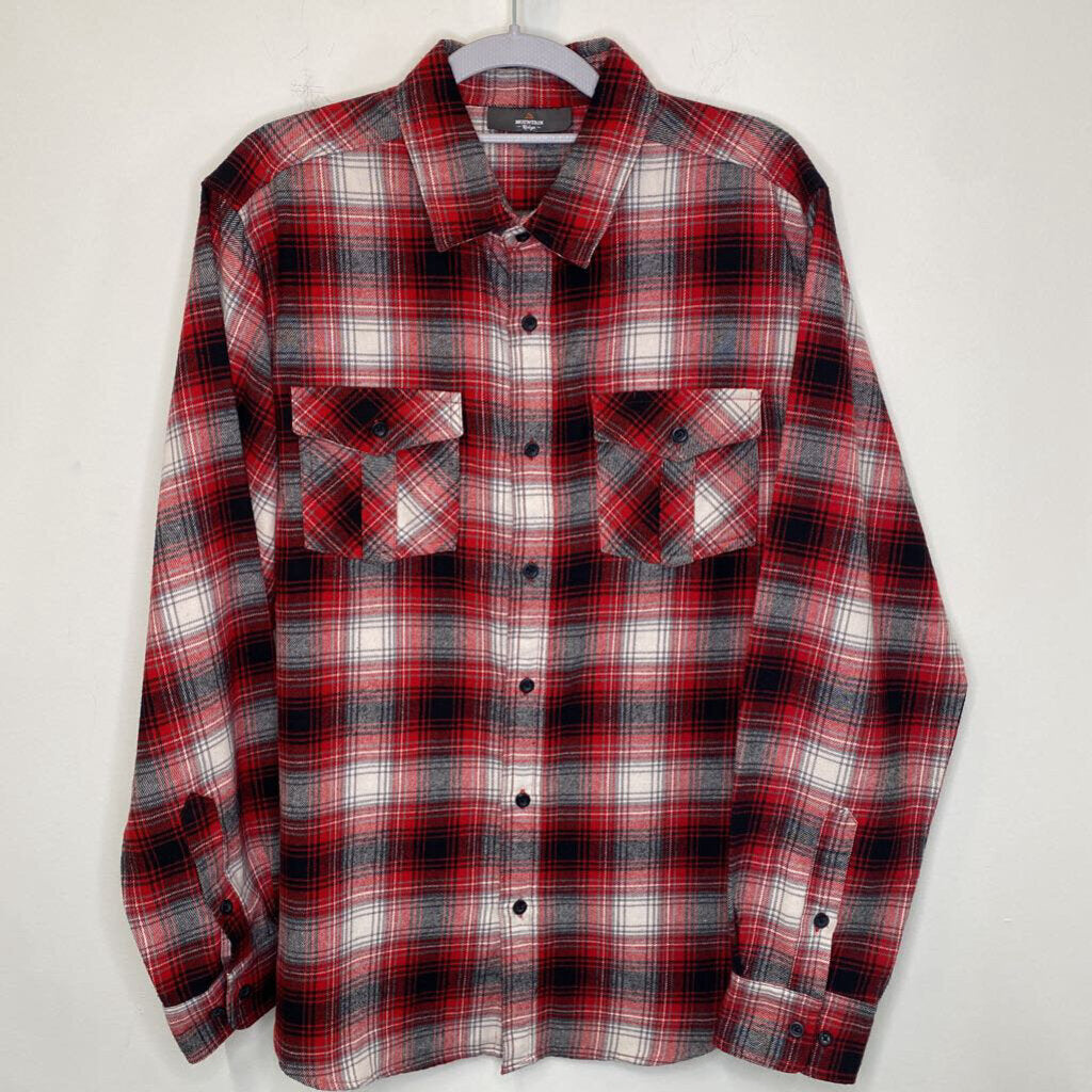 MOUNTAIN RIDGE - RED/BLACK/WHITE FLANNEL PLAID L/S BUTTON-UP