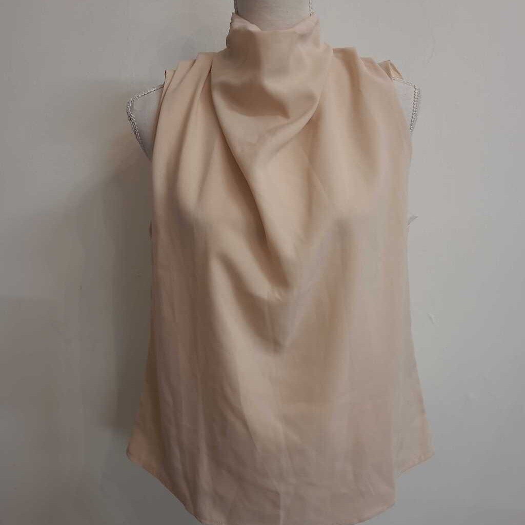 BEIGE COWL NECK SLEEVELESS TOP