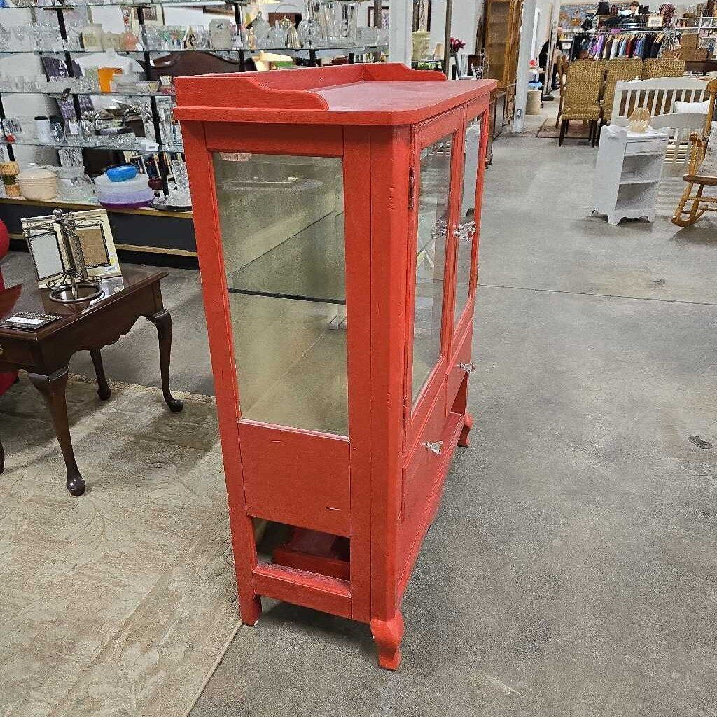 RED CABINET W/GLASS DOORS