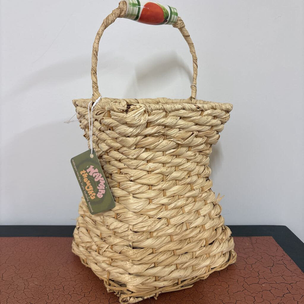 TALL BASKET W/CERAMIC FRUIT ART