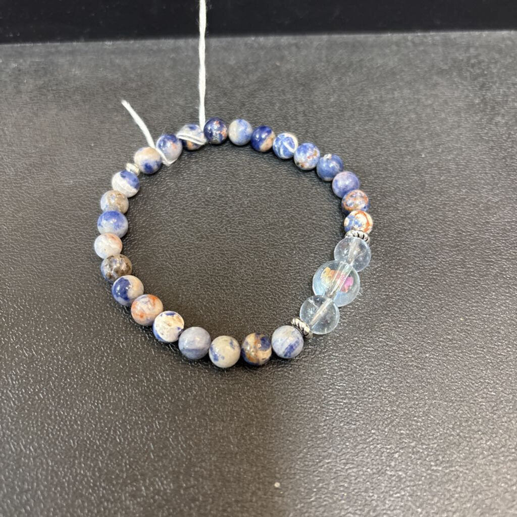 Sodallite 6mm with Blue Aura and Rainbow Quartz