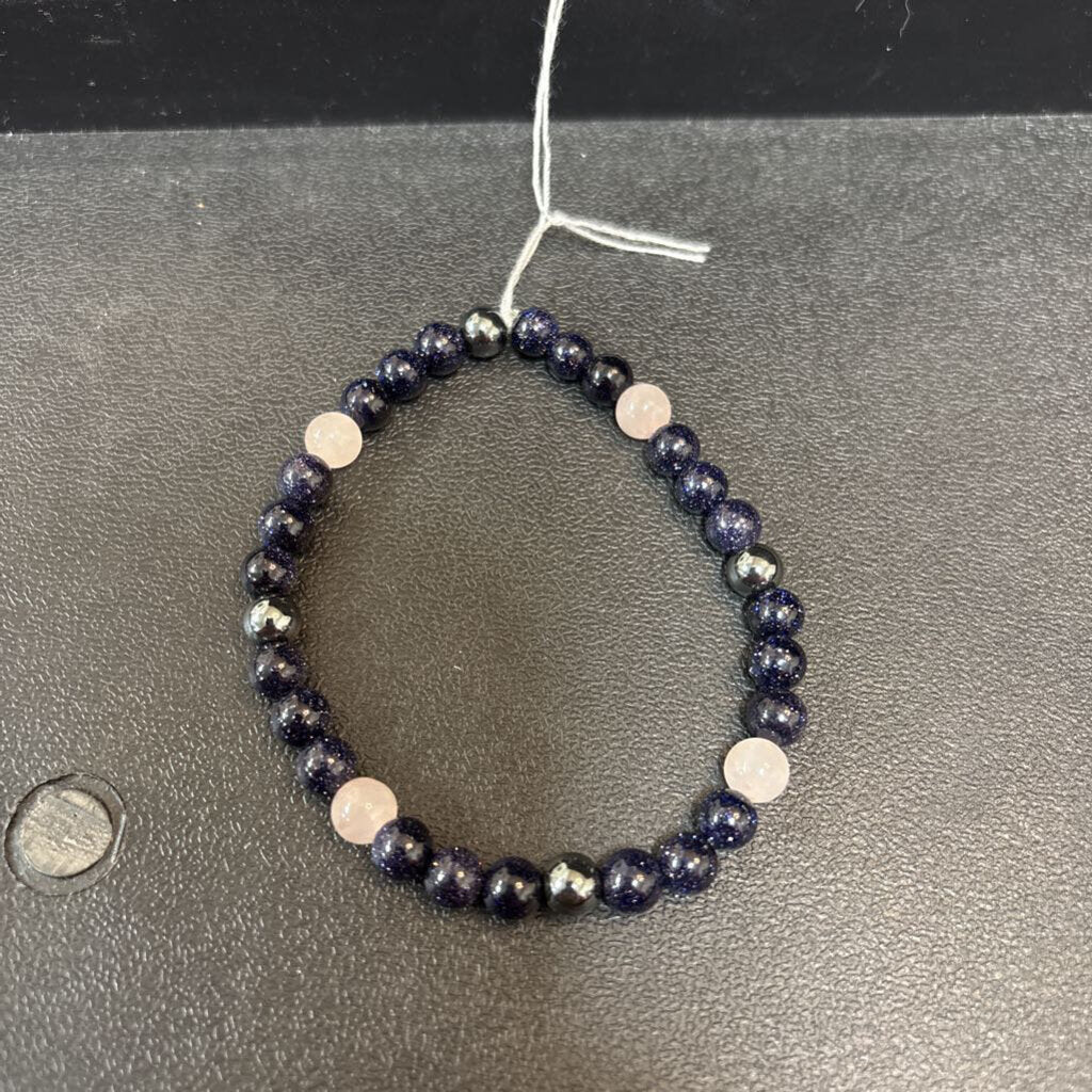 Dark Purple Sparkle, Rose Quartz, Hematite
