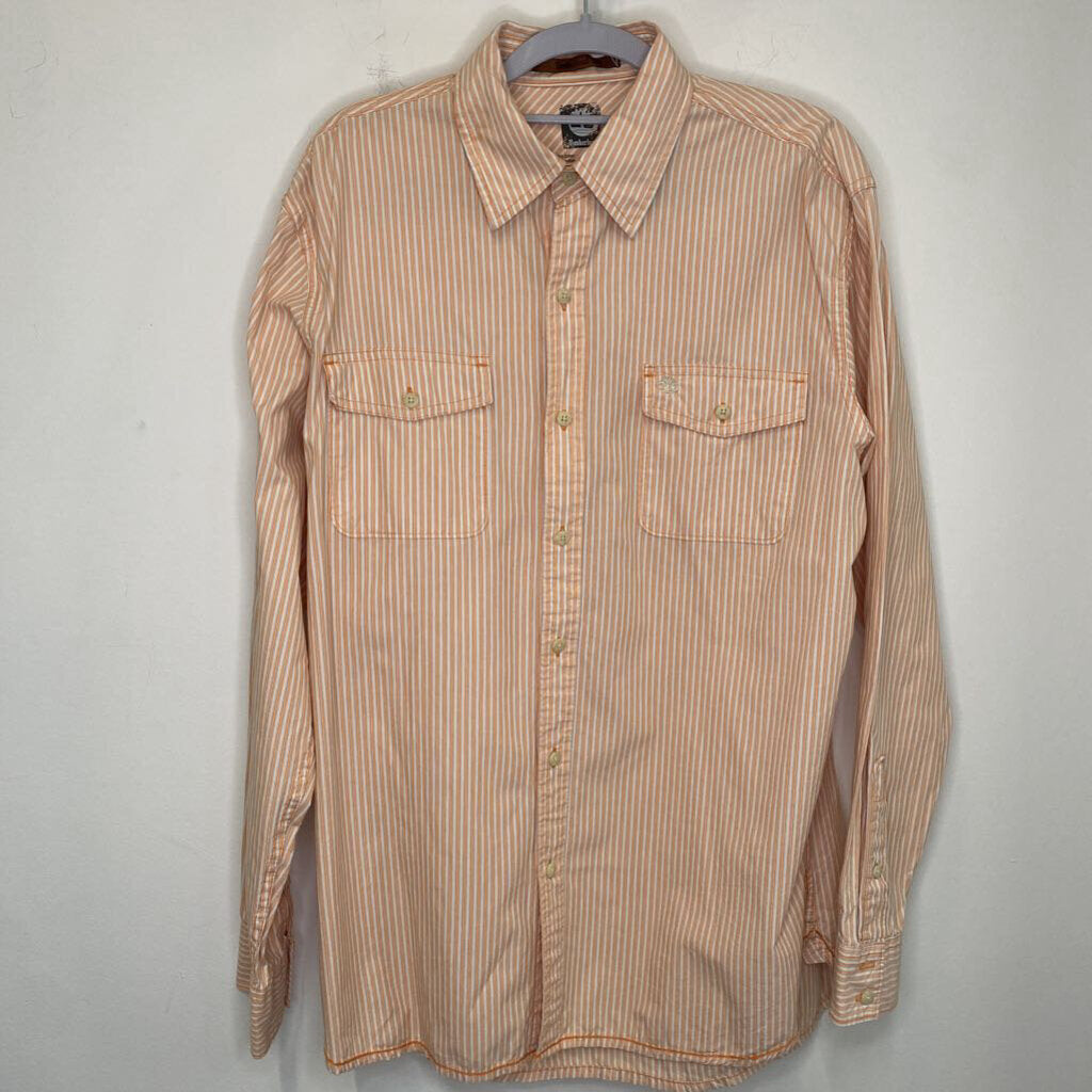 TIMBERLAND - *100% COTTON* ORANGE/WHITE PIN-STRIPE L/S COLLARED BUTTON-UP