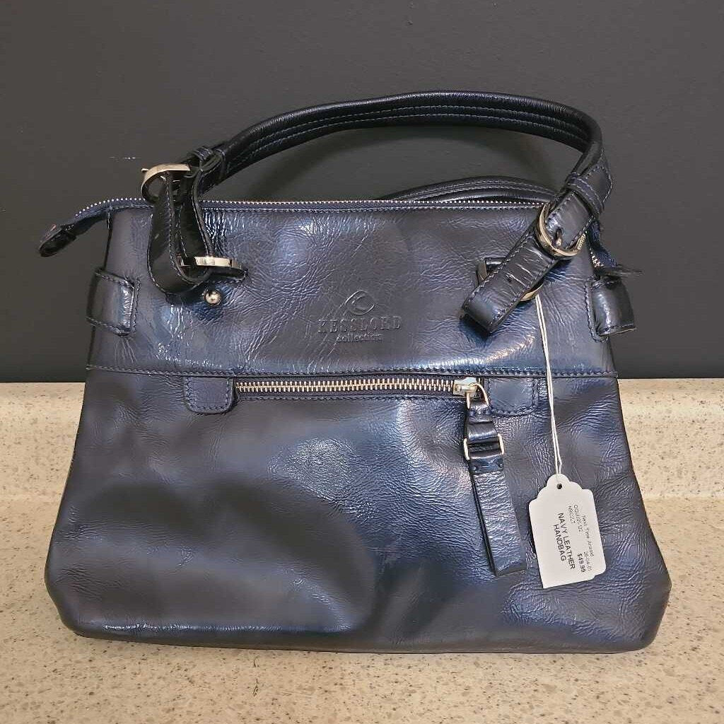 NAVY LEATHER HANDBAG