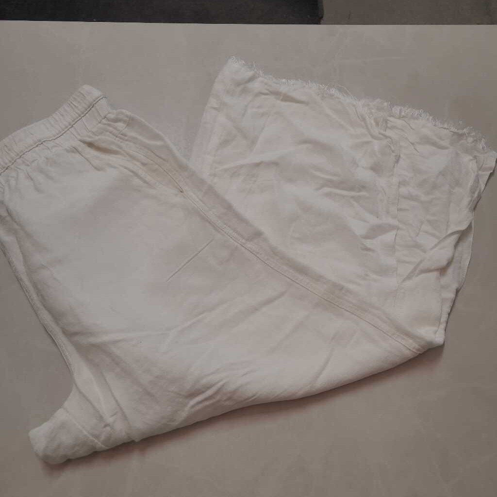 WHITE CROPPED LINEN DRAWSTRING PANTS