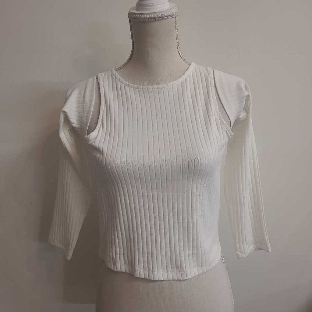 OFF WHITE RIBBED OFF THE SHOULDER TOP
