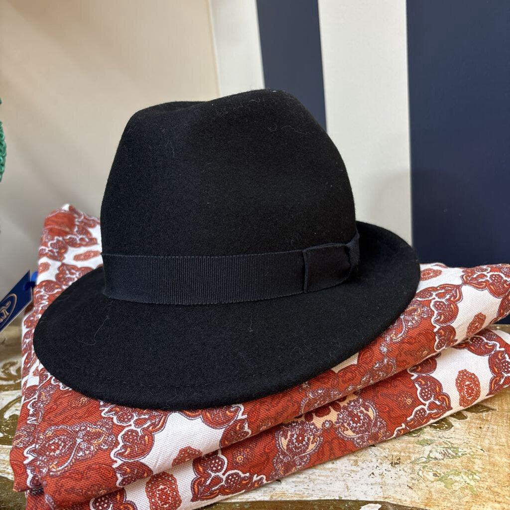 HUGO BY HUGO BOSS BLACK 100% VIRGIN WOOL FEDORA HAT