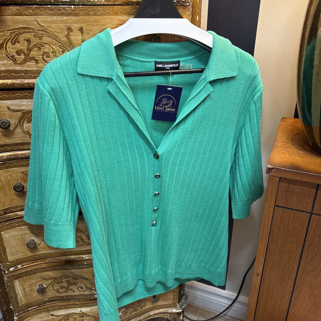 KARL LAGERFIELD RIBBED KNIT TOP SHORT SLEEVE