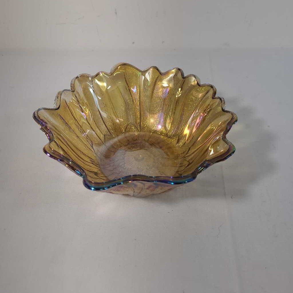 CARNIVAL AMBER GLASS SUNFLOWER BOWL