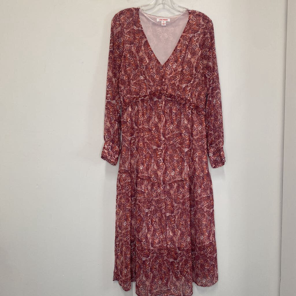 JOE FRESH - RED PAISLEY PATTERNED L/S MAXI DRESS