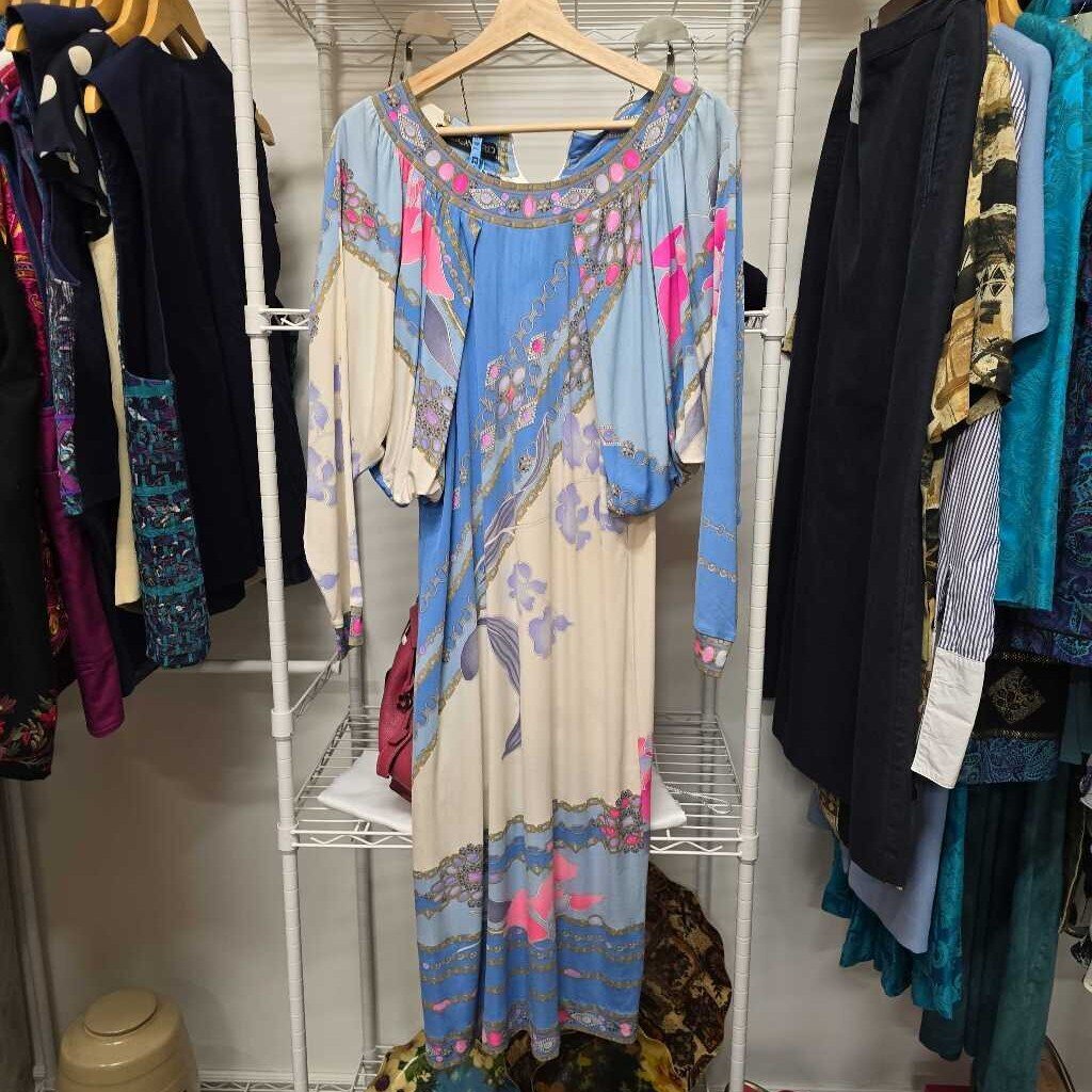 1960s Mr. Leonard France Silk Batwing Jewel Dress