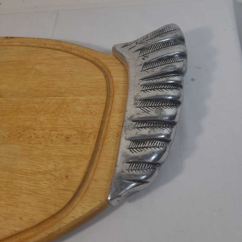 PEWTER TURKEY WOOD CARVING BOARD