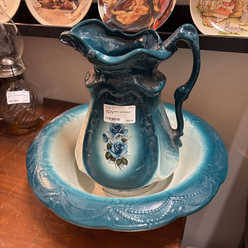 Ironstone Water Jug and Basin (Green)