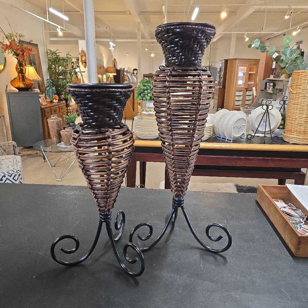 PR PIER 1 RATTAN CANDLE HOLDERS