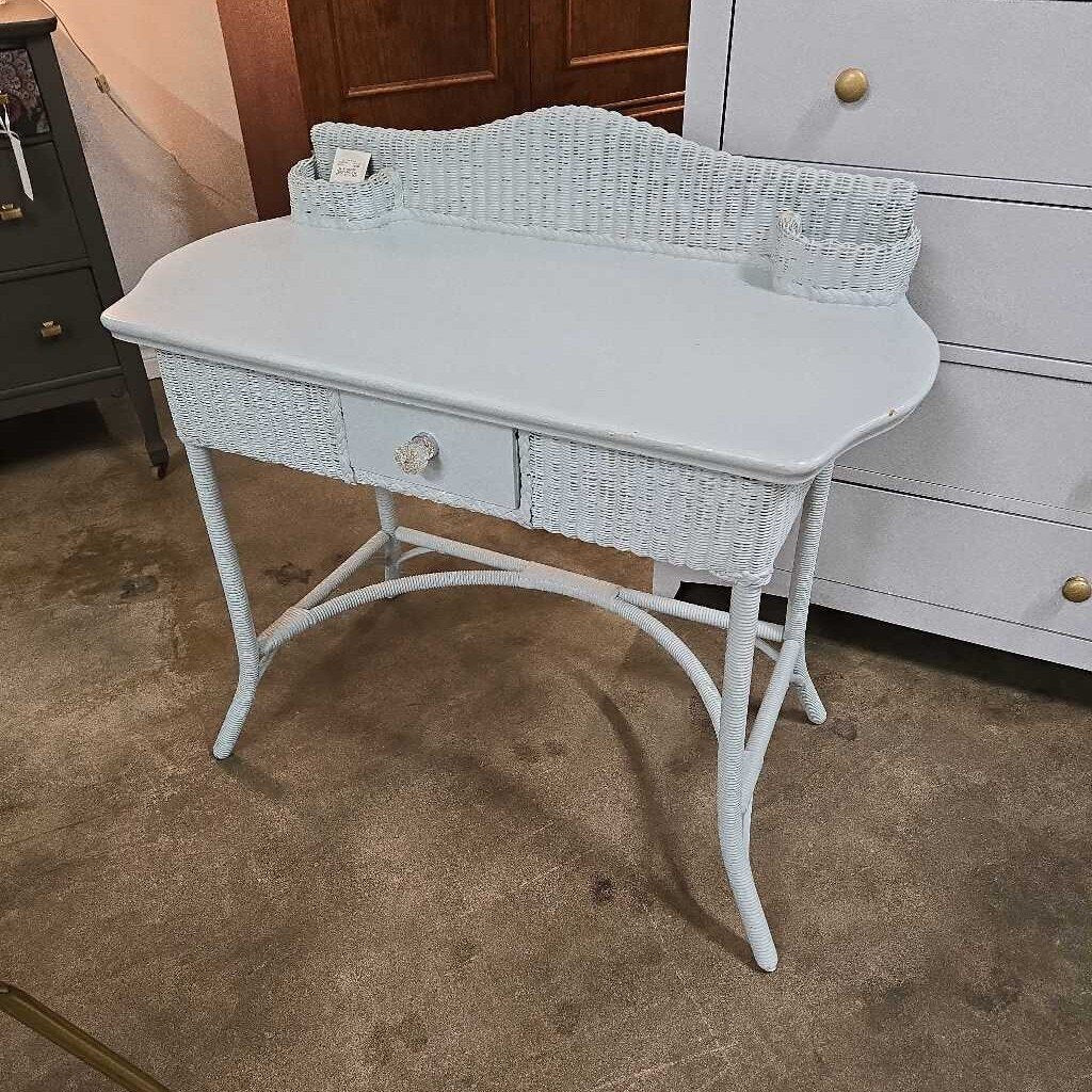 BLUE WICKER DESK/VANITY