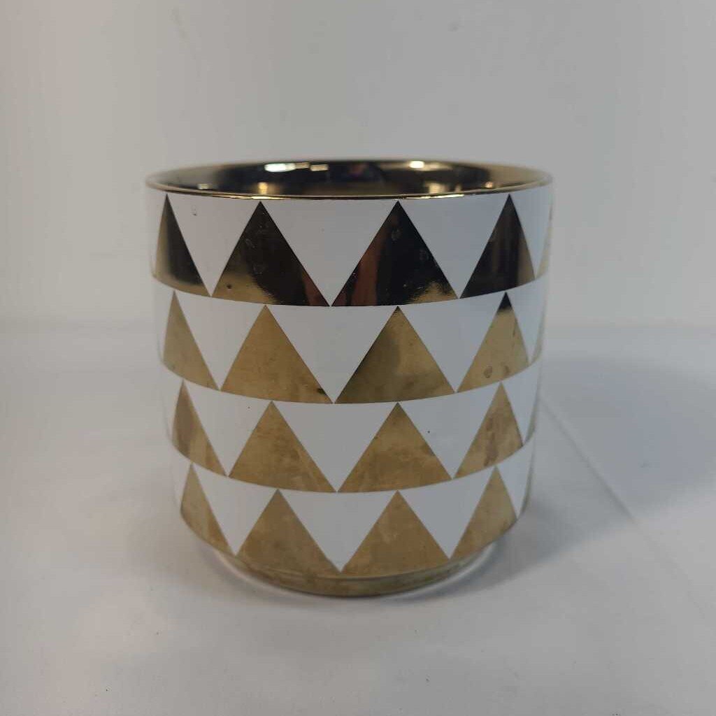 WHITE & GOLD GEOMETRIC PLANT POT