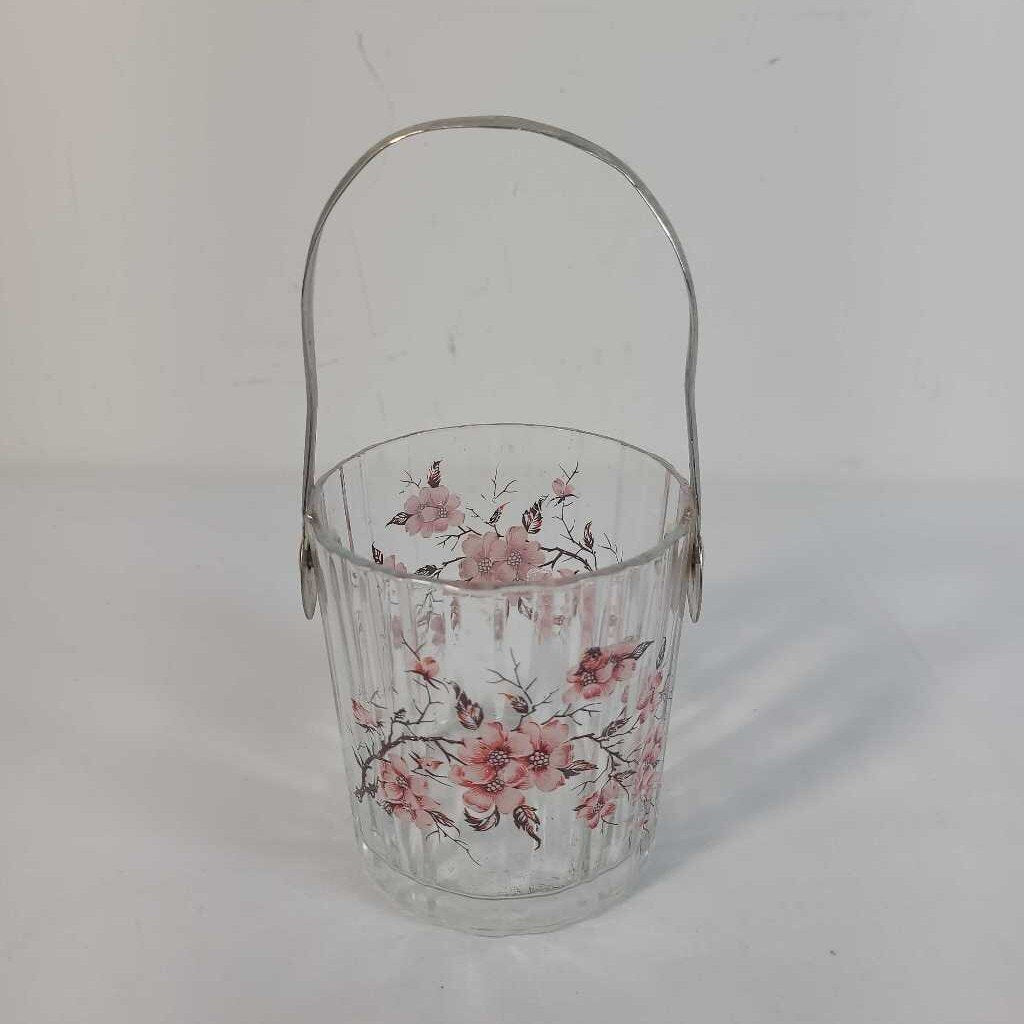1960'S FLORAL GLASS BUCKET WITH HANDLE