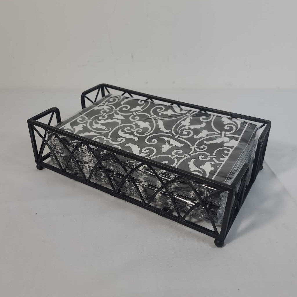 BLACK NAPKIN HOLDER W/ NAPKINS