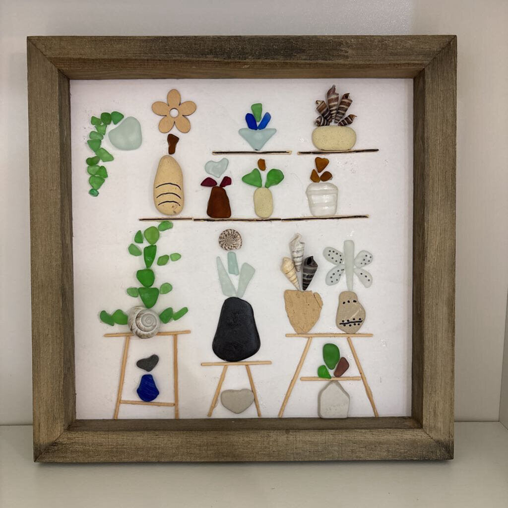 Potted plant sea glass art