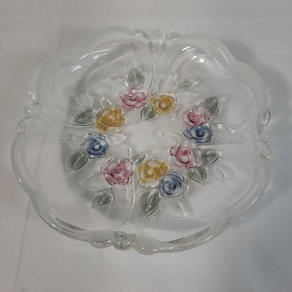 VTG MIKASA HEART-SHAPE BOWL W/ PASTEL FLOWERS