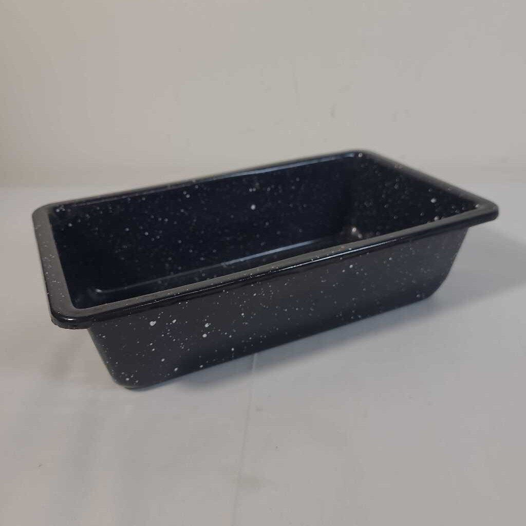 BLACK & WHITE SPECLED ENAMELWARE LOAF PAN