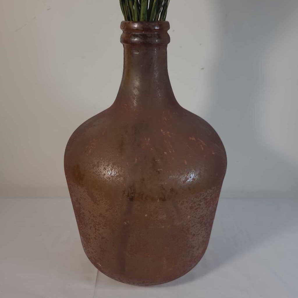 LG RUST GLASS VASE W/FAUX GREENERY
