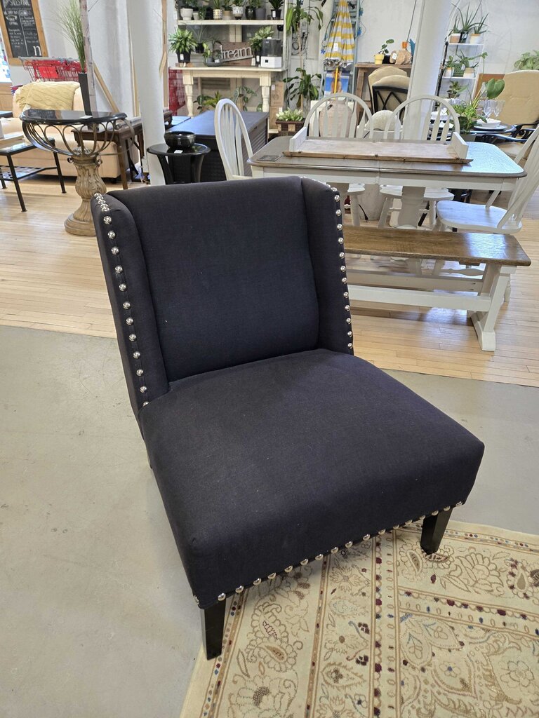 BLACK STUDDED ARMLESS CHAIR