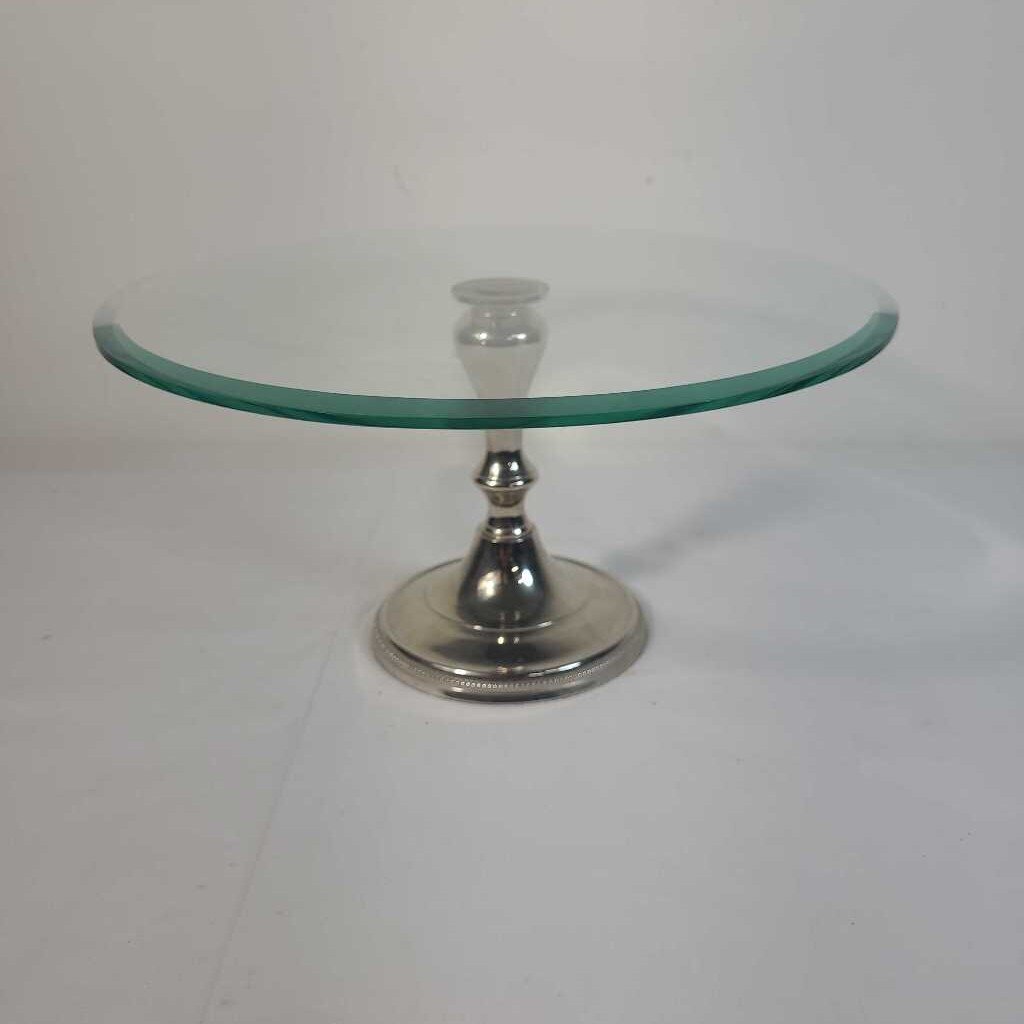 SILVER BASE GLASS CAKE STAND