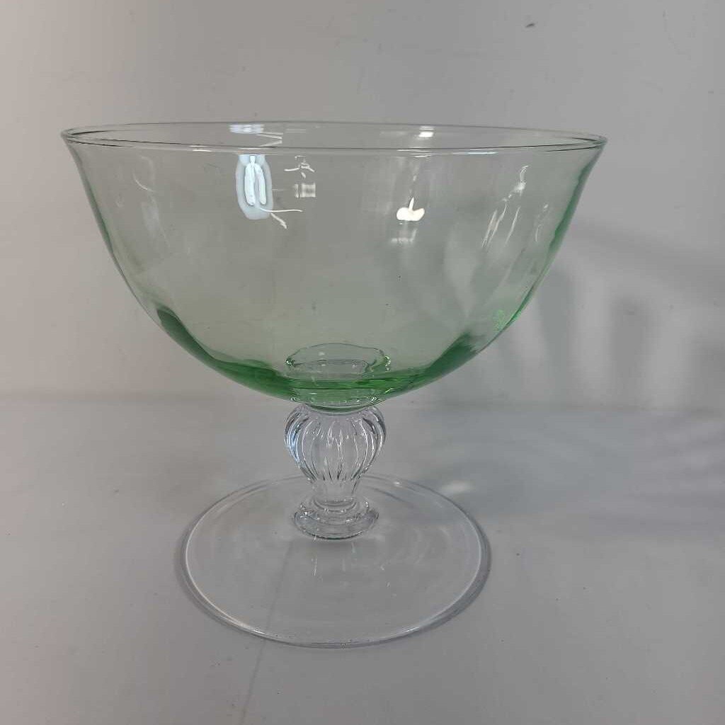 GREEN GLASS PEDESTAL BOWL