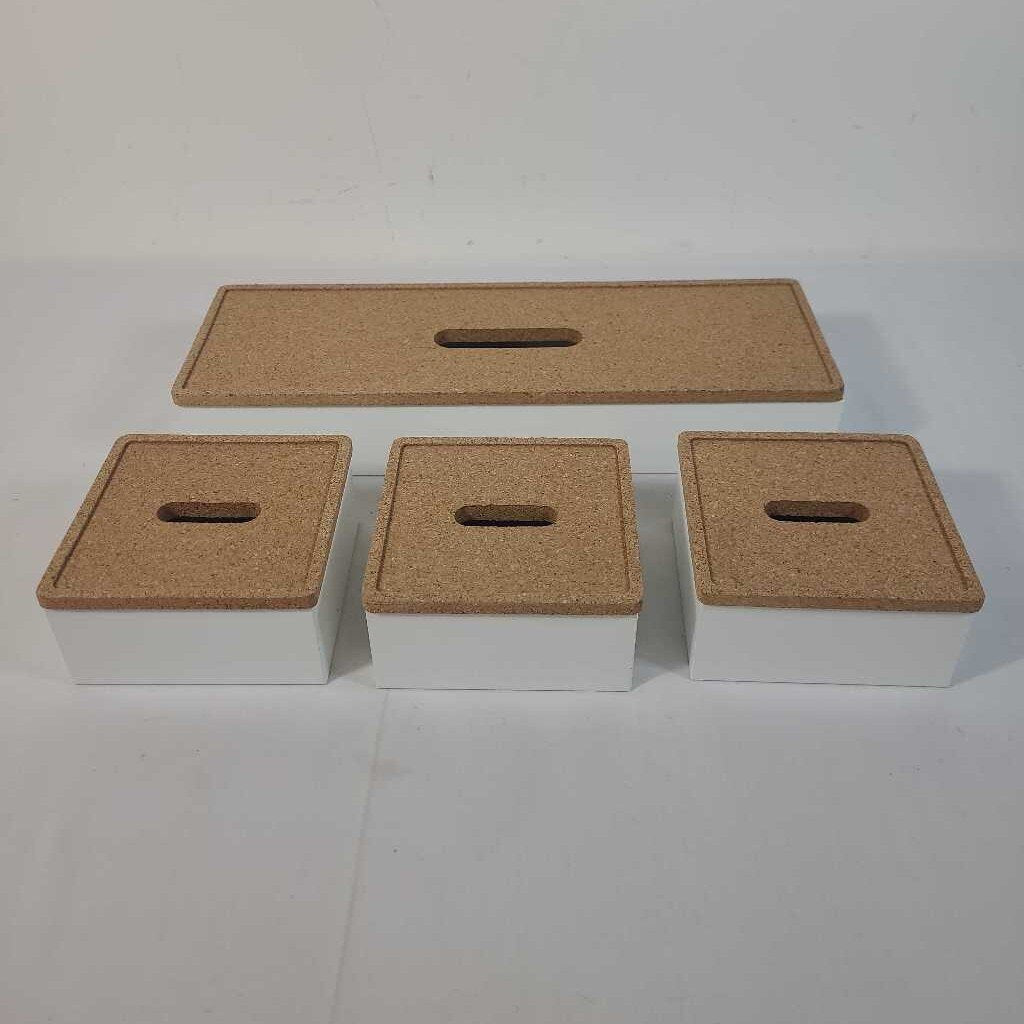 S/4 WHITE CORK TOP DESK ORGANIZERS